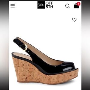 NEW Stuart Weitzman “Jean” Black Patent Leather Slingabck Cork Wedge - US 7.5